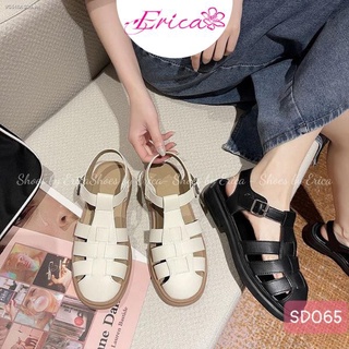 Xăng đan chiến binh - Dép sandal chiến binh đế bằng - quai hậu chữ T - Dép rọ chiến binh trắng đen Erica Shoes SD065 AHF
