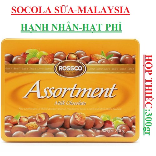 Socola rossco phủ hạt almond, hazelnut, Assortment hộp thiếc 180g | BigBuy360 - bigbuy360.vn