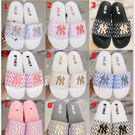 Dép MLB nam nữ Cao Cấp chữ thêu nổi sắc nét, Dép lê NY quai ngang đế cao 3cm đúc chắc chắn 3 màu hồng trắng đen D13