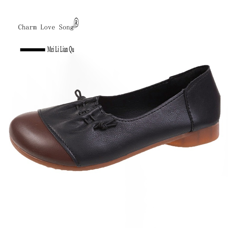Giày Da Đế Mềm Thấp Thoải Mái Phong Cách Retro Cho Phụ Nữ Trung Niên