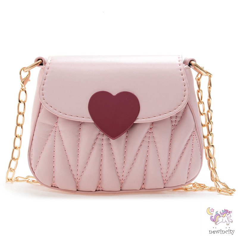 Túi đeo chéo thiết kế trang trí hình trái tim phong cách Hàn Quốc xinh xắn dành cho bé gái