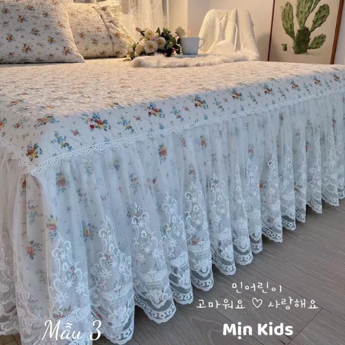 Set ga gối phủ chân giường chần bông hoạ tiết hoa nhí, bộ ga gối Hàn Quốc MỊN KIDS