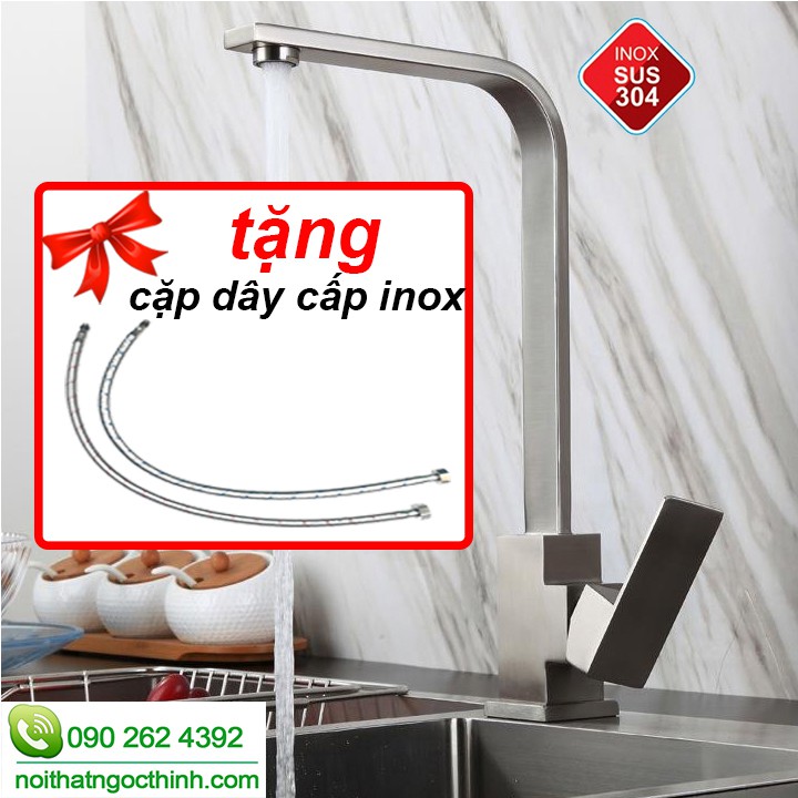 [MÃ SALE 5%][THÂN ĐÚC - ĐẾ ĐÚC DÀY] Vòi rửa chén nóng lạnh inox 304 xoay 360 gắn chậu rửa chén inox ( Kiểu vuông dẹt )