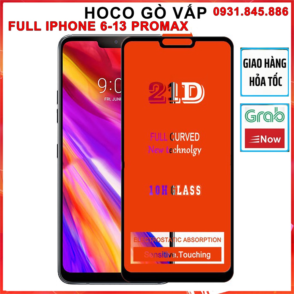 ⚡SIÊU RẺ⚡Kính Cường Lực 21D Full Màn Kính IPhone 6 6s 7 8 Plus X Xs Max 11 Xr 12 13 Mini Pro Max HÀNG TỐT