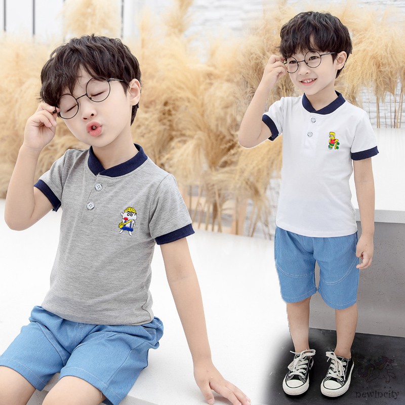 Set Áo Thun Ngắn Tay In HỌa Tiết Hoạt Hình Kèm Quần Ngắn Cho Bé Trai