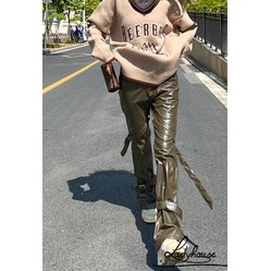 Quần Da Dài Lưng Cao Ống Đứng Màu Trơn Thời Trang Xuân Thu Cho Nữ