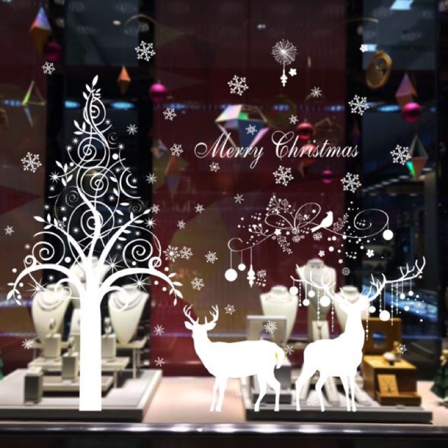 Decal Cây thông và cặp nai noel