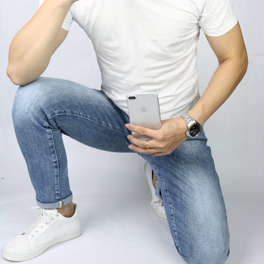 Quần Jean Nam Xanh Bạc X0112 Vải Không Ra Màu Dày Co Giãn Tốt form Slimfit Cao Cấp