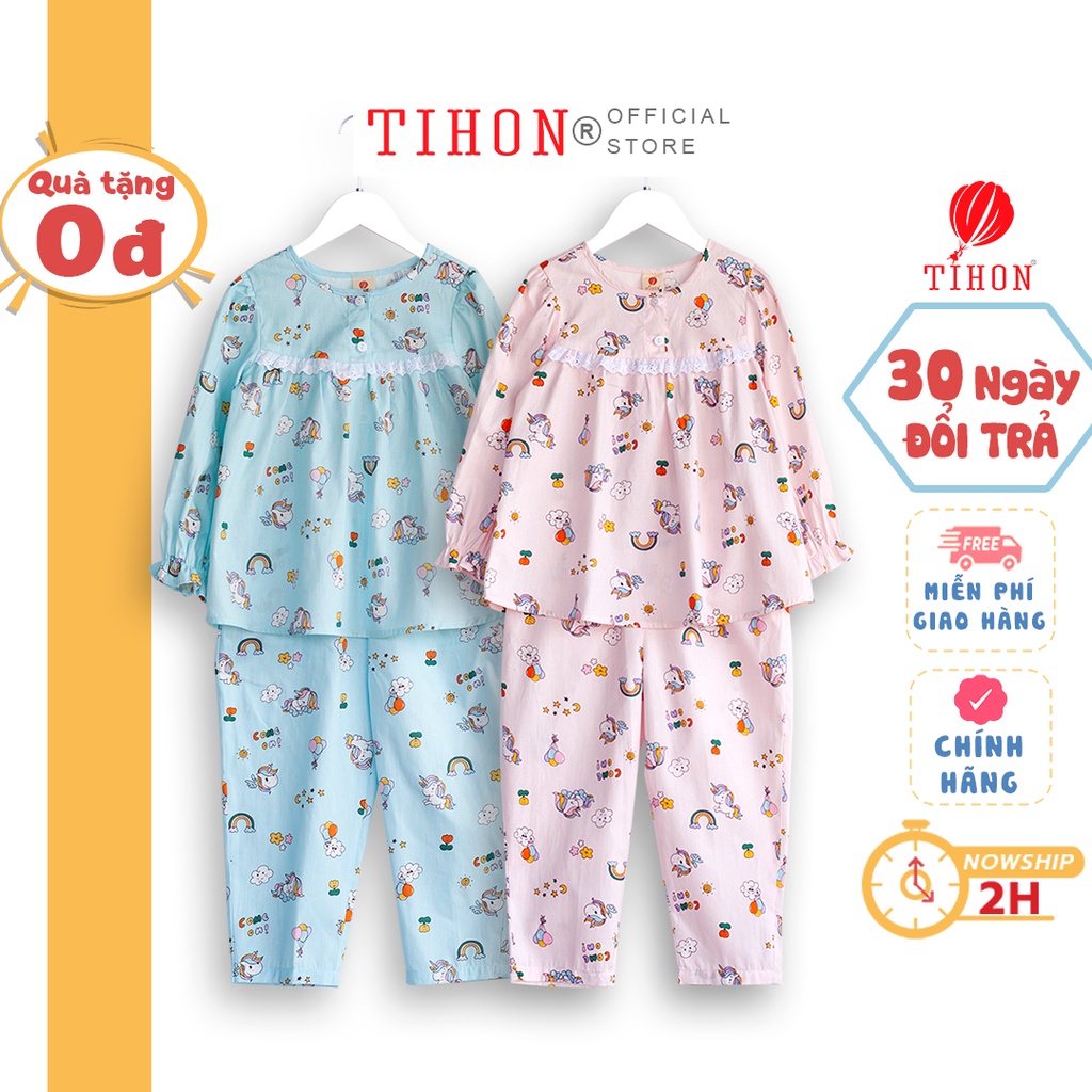 Bộ pijama cho bé gái TIHON dài tay trang trí hình dễ thương SET0750270