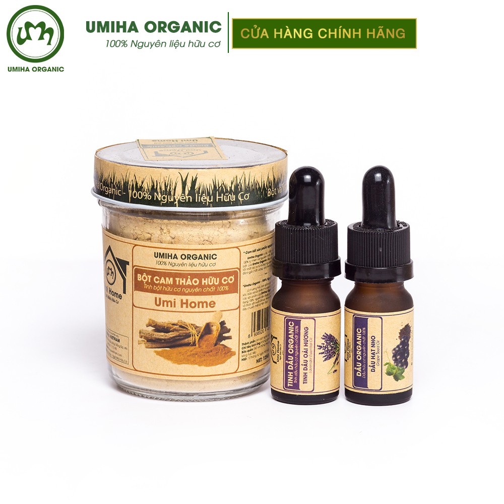 Combo tẩy da chết và xe khít lỗ chân lông UMIHA với Tinh dầu Oải Hương 10ml và Bột Cam Thảo 125g - Tặng Dầu Hạt Nho 10ml
