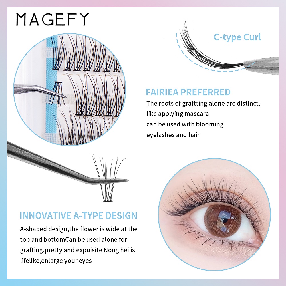 [Hàng mới về] Bộ lông mi giả MAGEFY 11-14mm màu đen 324 sợi tổng hợp kiểu dáng cong chữ c