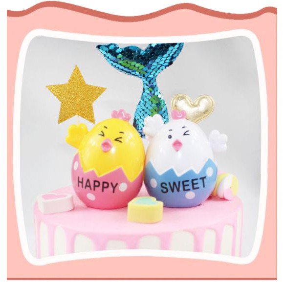 Phụ Kiện Trang Trí Bánh Sinh Nhật Bánh Kem - Cặp Đôi Gà Vương Miện