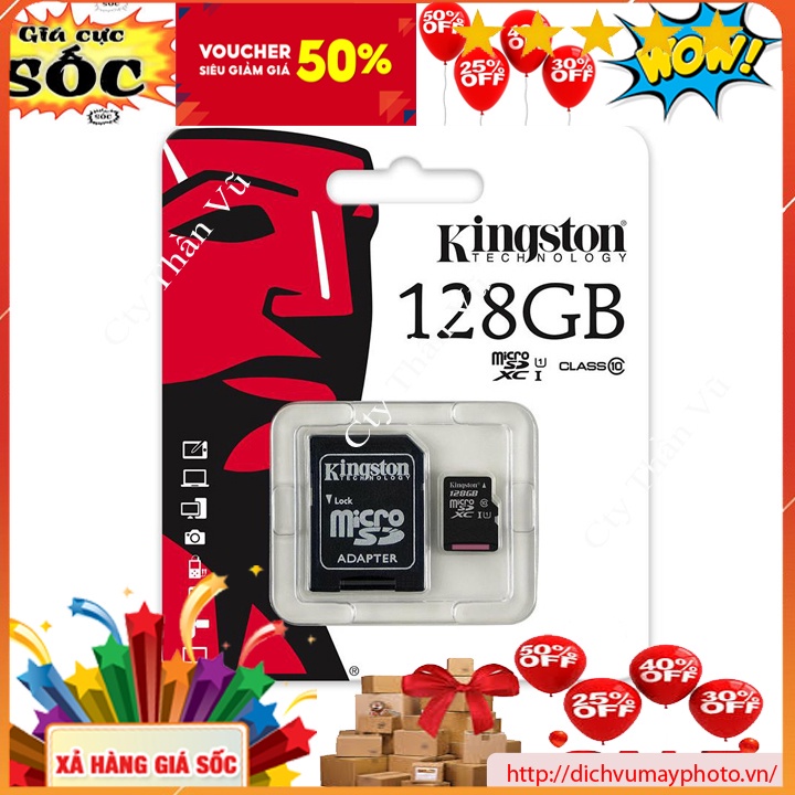 Thẻ nhớ 128g Kingston Micro SD Class 10 Bảo Hành 5 năm MVP Thăng Long.