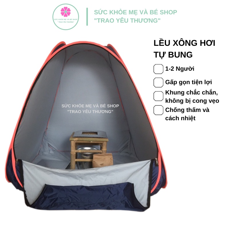 Lều Xông Hơi Tự Bung + 1kg Thảo Dược Xông Tắm + Ghế xông phụ khoa kèm bọc cách nhiệt và đệm ghế