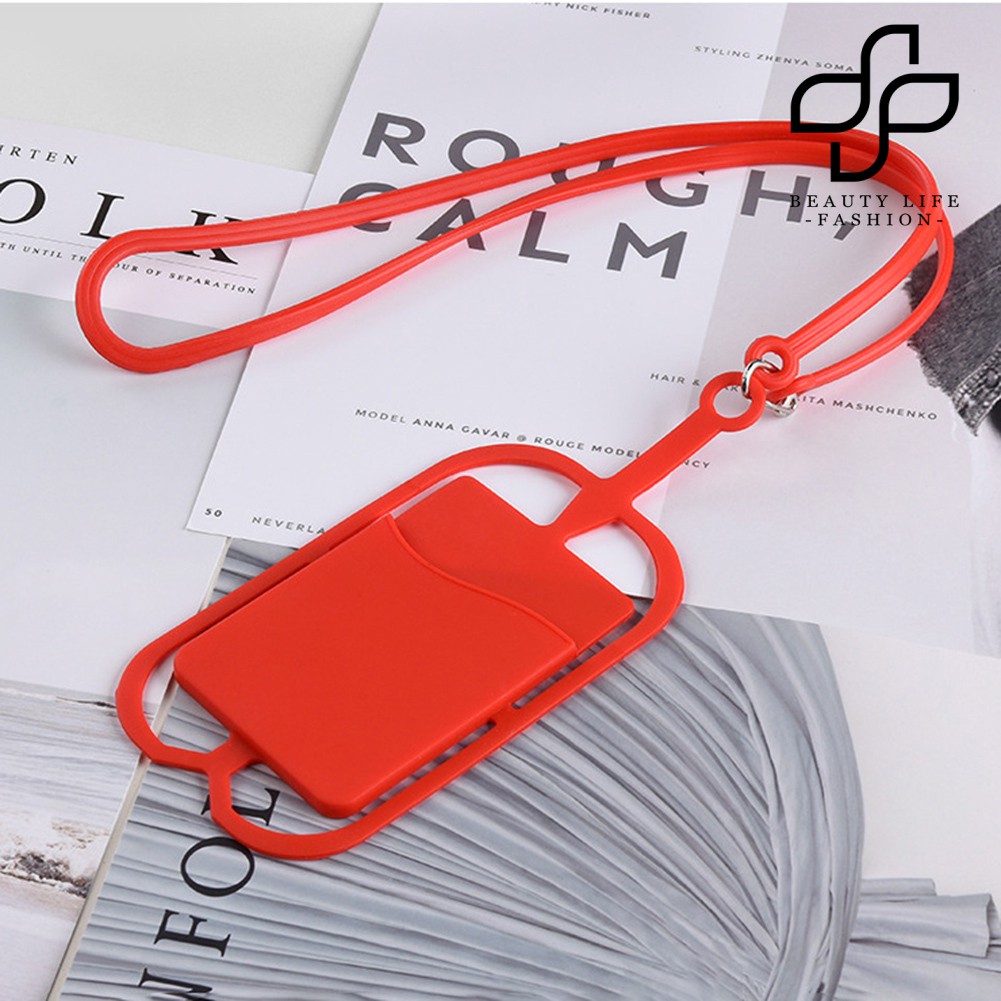 【NEW】Silicone Phone Back Case Card Holder with Lanyard Sling Necklace Strap Neck Cord