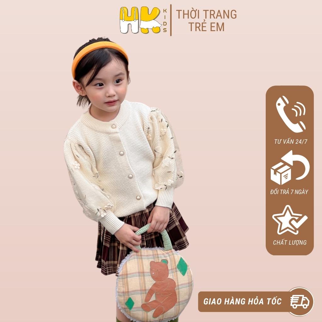 Áo khoác len cho bé gái HK KIDS cao cấp dài tay chất len mềm mịn đanh lì size cho bé từ 2 đến 6 tuổi (mã 8887)