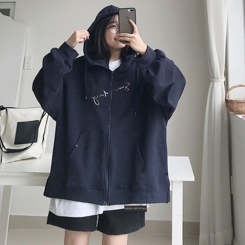 Áo Khoác Nỉ Khóa Zip SOMEDAY Oversize Hoodie Thêu Chữ Form Dáng Basic Dáng Rộng Dài Tay -10114  GOUS OFFICIAL