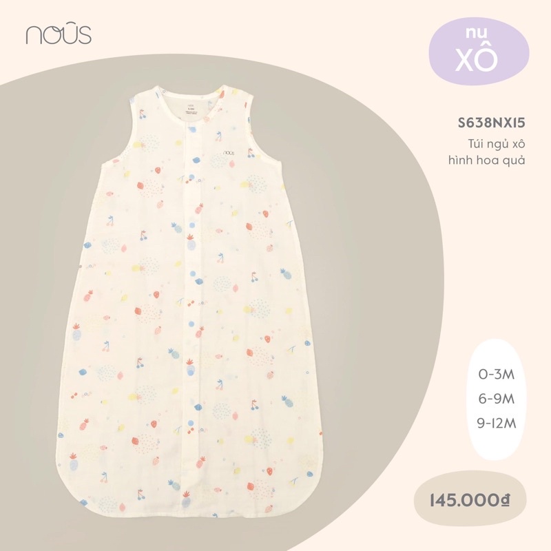 Nous - Túi Ngủ Vải Xô Nous Hình Hoa Quả (Size 0-9m)