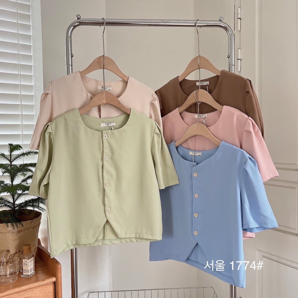 [KS-SM12] Sơmi Cổ Tròn Basic, Sơmi Croptop Cộc Tay, Sơmi Cổ Tàu Chất Voan Phong Cách Hàn Quốc 29August