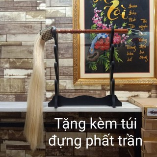 (CÓ SẴN) Phất trần cán gỗ đào, đuôi ngựa thật 100%.