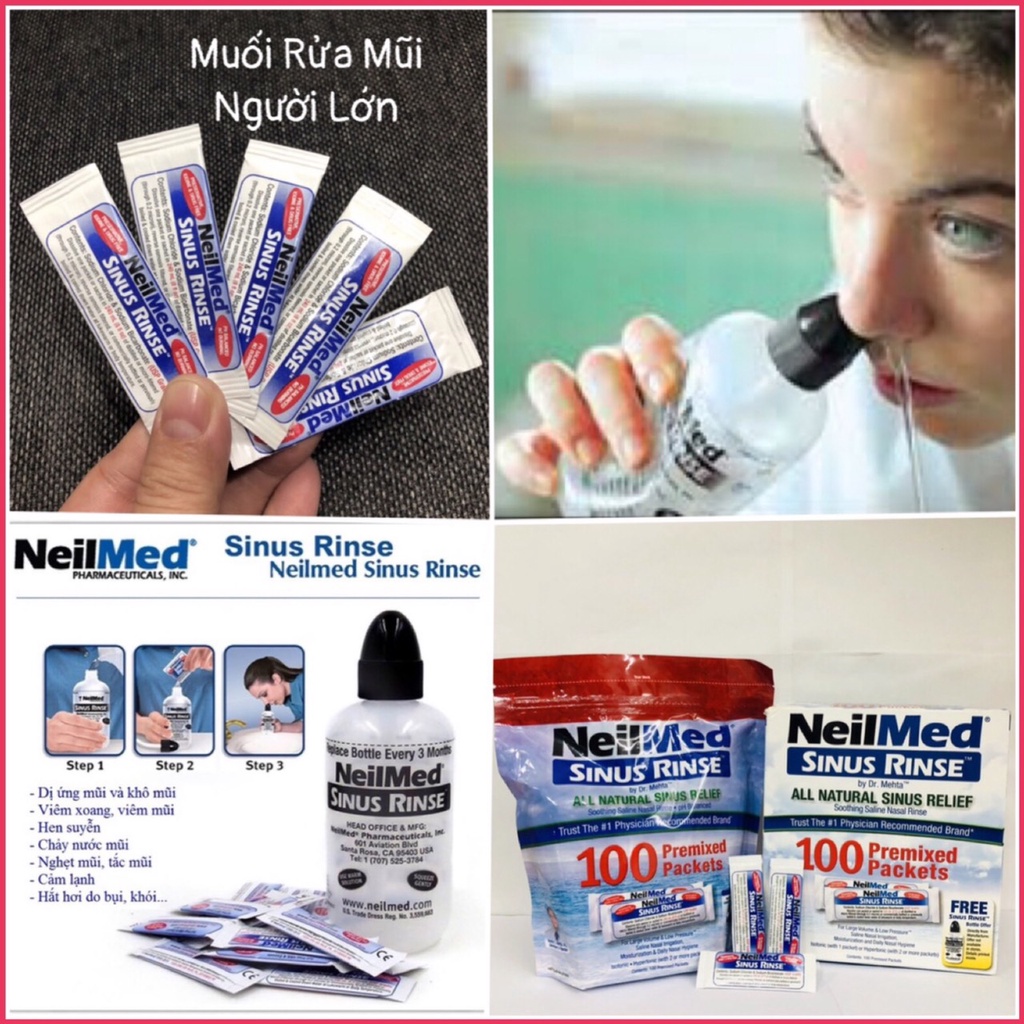 ❤   Tách lẻ 1 Gói Muối Sinh Lý Rửa Mũi Người Lớn Neilmed Sinus Rins Mỹ