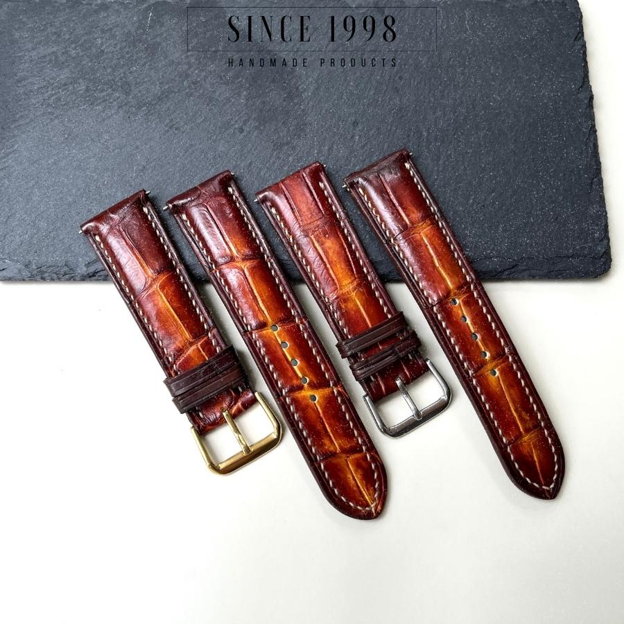 Dây Đồng Hồ Da Cá Sấu Nam 20mm 22mm, Da Thật, Handmade, Chống Nước, Chính Hãng, Màu Patina, Bảo Hành 12 Tháng