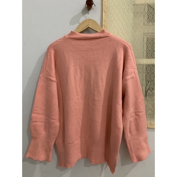 Áo len hàn cổ 3 phân màu hồng cam 2hand