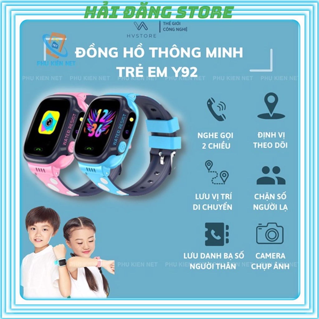 Đồng hồ thông minh trẻ em Y92 định vị cảm ứng chống nước nghe gọi 2 chiều có Tiếng Việt -WIFi