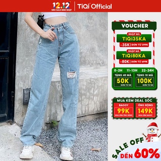 Quần jean ống suông nữ rách gối cao cấp TiQi Jeans B2-202