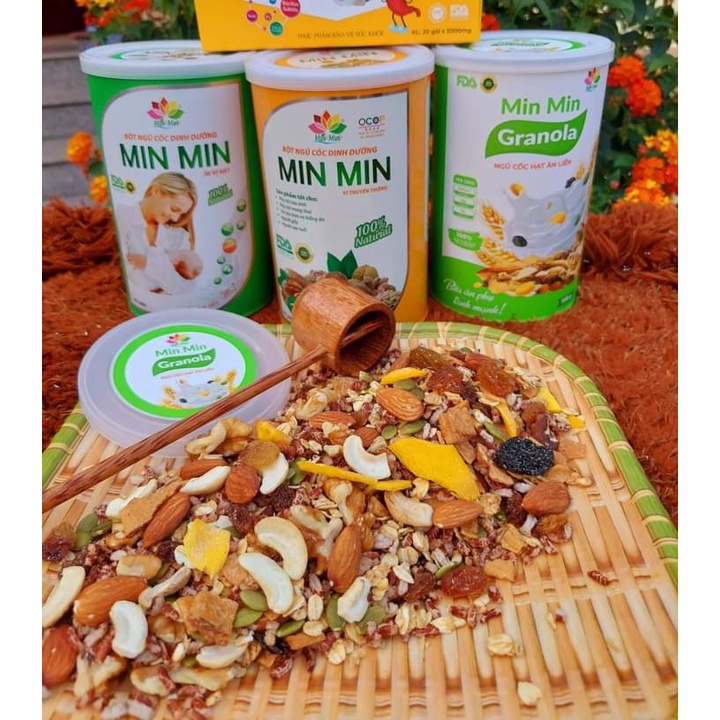 Ngũ cốc Granola Min Min ăn liền, nguyên hạt nhiều dinh dưỡng,sấy máy giòn thơm chuẩnOrganic
