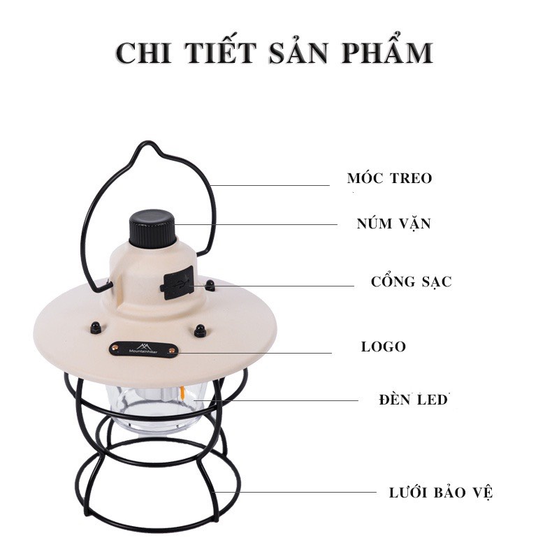 Đèn cắm trại, du lịch, câu cá, thiết kế cổ điện, 3 chế độ sán, trang trí siêu đẹp
