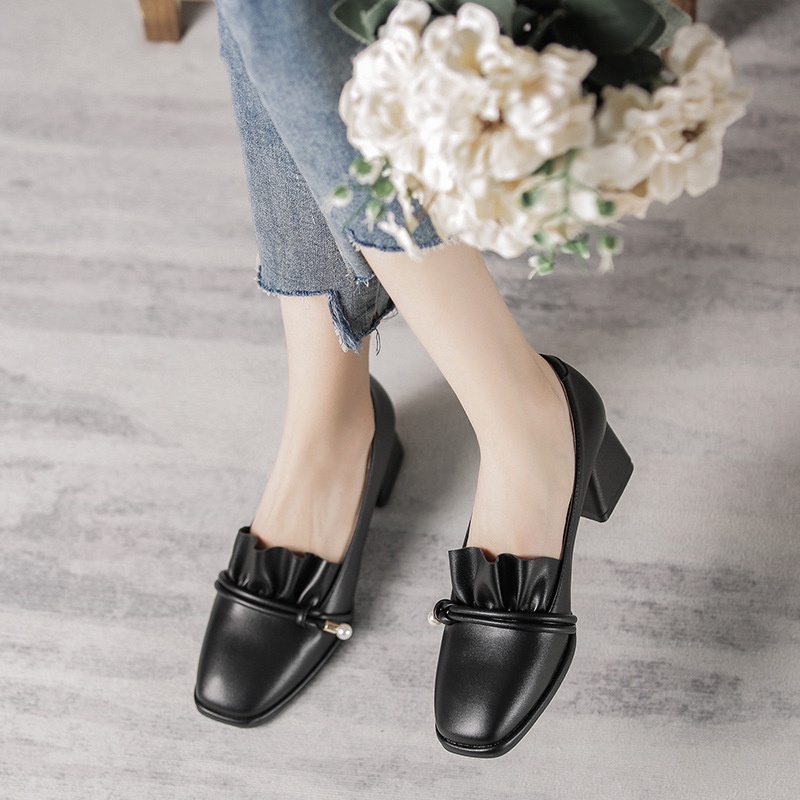 Giày Cao Gót Mũi Vuông Thiết Kế Đơn Giản Thời Trang Cho Nữ