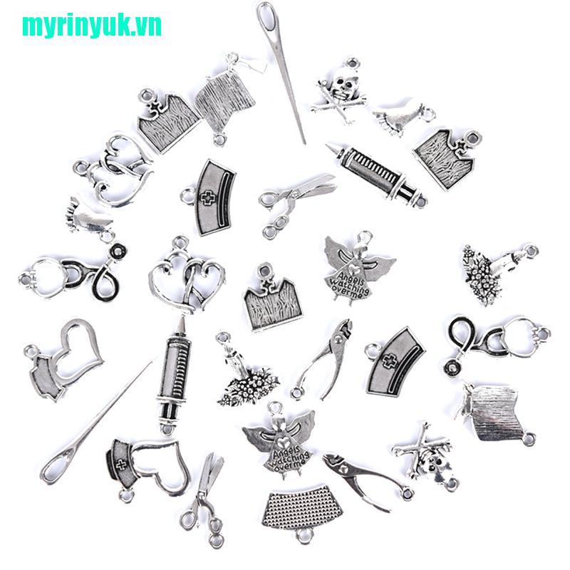 CHARMS Bộ 32 Mặt Dây Chuyền Bạc Tự Làm Trang Sức Phong Cách Tây Tạng