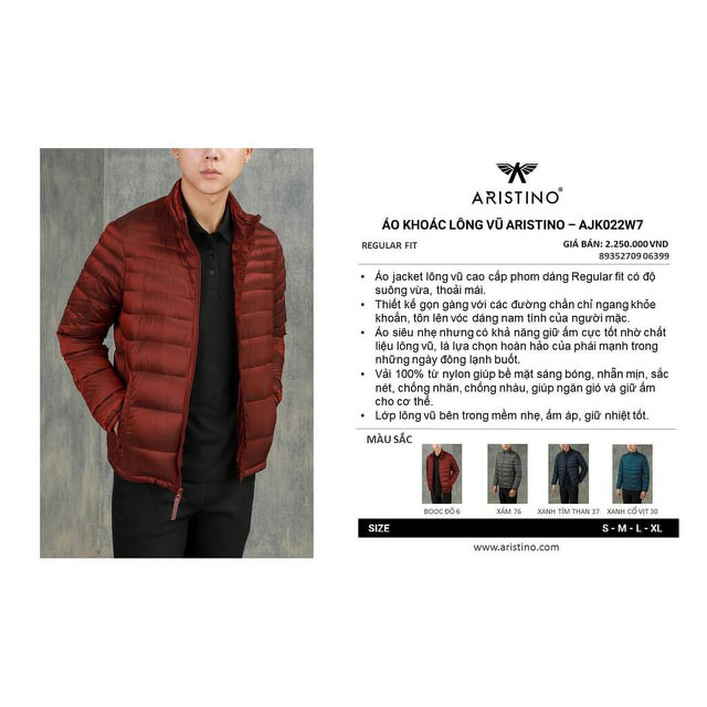Áo lông vũ aristino về đủ 4 màu (TIẾT KIỆM 1 triệu ) ĐỦ SIZE