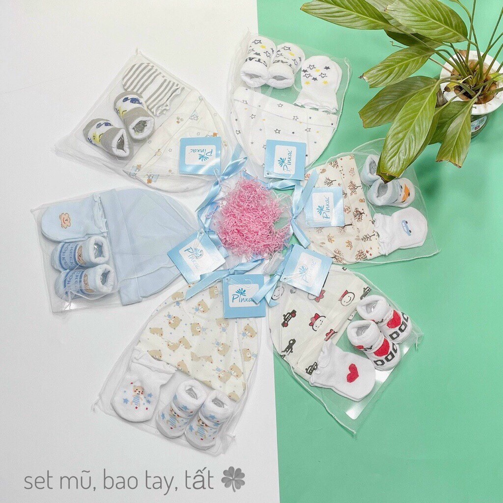 Set Mũ, Bao Tay, Bao Chân - 1 Đôi Bao Tay + 1 Đôi Bao Chân + 1 Mũ Cho Bé Sơ Sinh ( Loại Mới Túi Lưới)