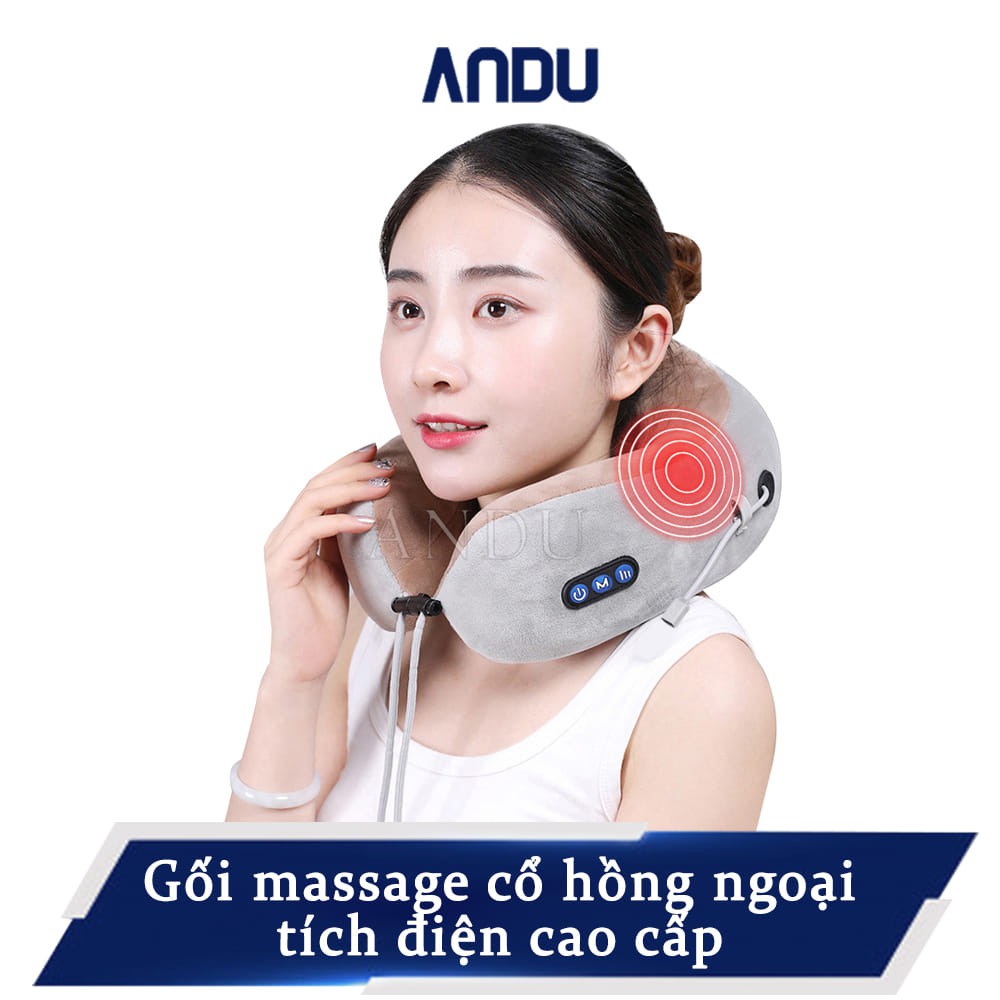 Gối Massage Cổ Hồng Ngoại Tích Điện, Máy mát xa Cao Cấp - Bảo Hành 12 Tháng