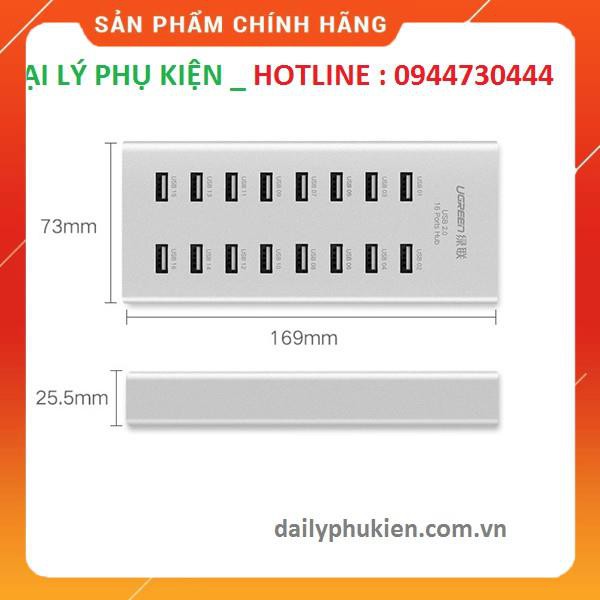 Bộ chia USB 2.0 ra 16 cổng hỗ trợ nguồn ngoài DC 12V Ugreen 20298 dailyphukien