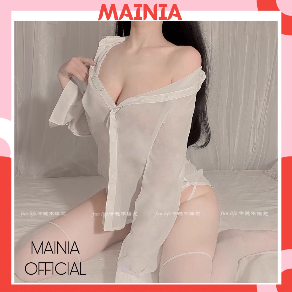 [Tặng Chíp] Áo Ngủ Sơ Mi Voan Xuyên Thấu Sexy Gợi Cảm Đầm Ngủ Trắng Cao Cấp Mainia Official Shop