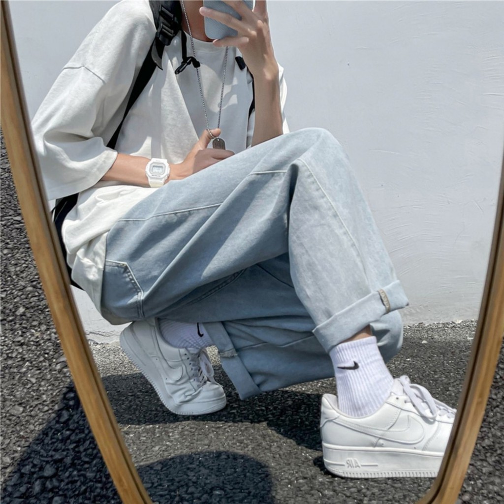 Quần Jean baggy nam, jeans unisex Cạp chun, ống rộng top xu hướng | BigBuy360 - bigbuy360.vn