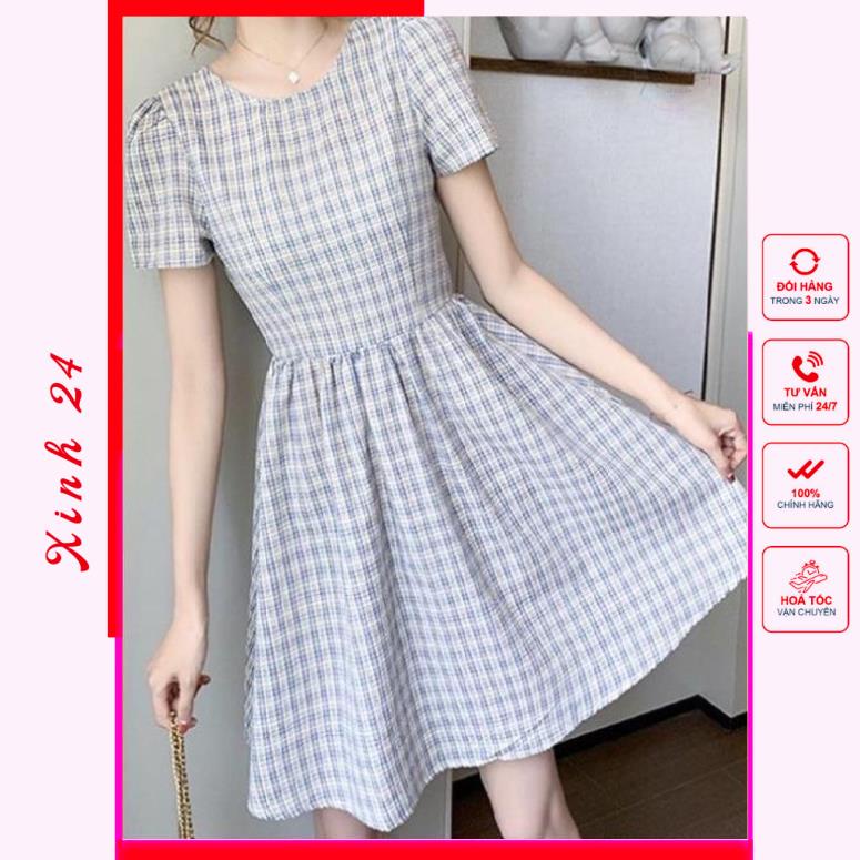 Váy xòe, Đầm xòe sọc kẻ caro thiết kế trẻ trung