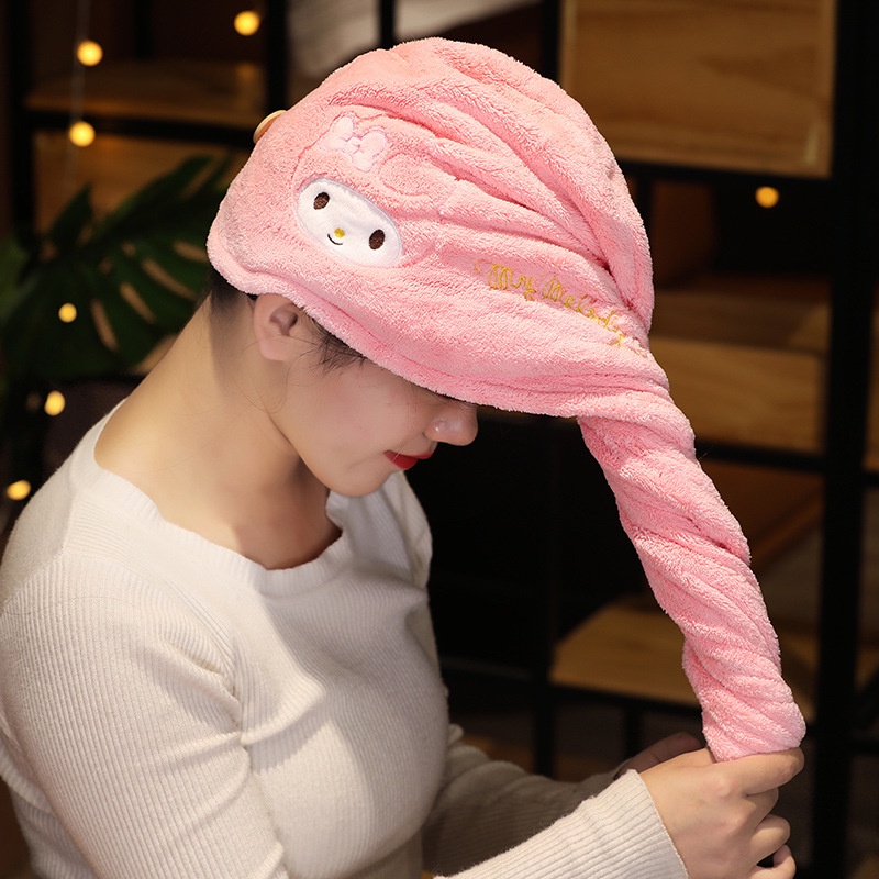 SANRIO Mũ Trùm Đầu Sấy Khô Tóc Dày Dặn In Họa Tiết Hoạt Hình Melody XO Kuromi Hello Kitty Dễ Thương Cho Nữ
