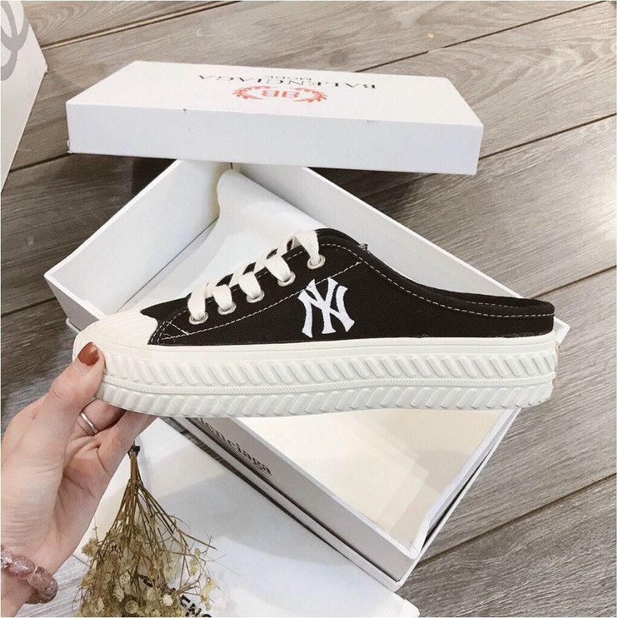 Sục nữ thể thao NY - giày MLB đen mũi trắng siêu xinh hàng đẹp [LOẠI 1]