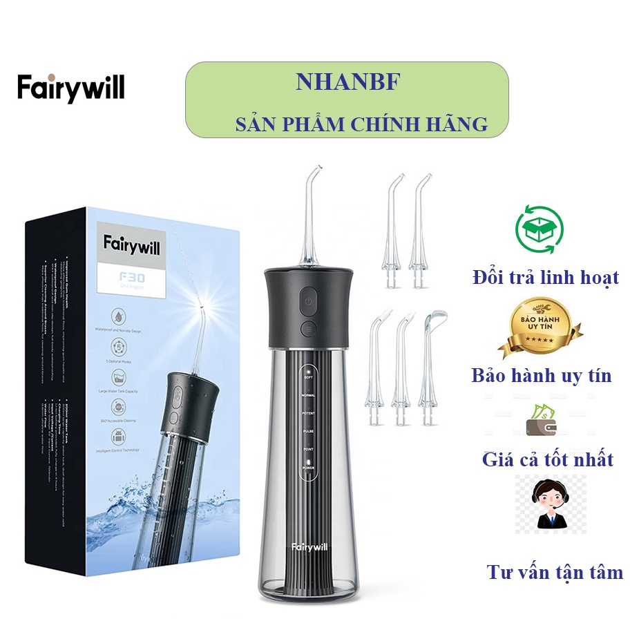 Máy tăm nước cầm tay mới nhất 2022 Fairywill FW30 có lõi lọc Nano từ Đức, chăm sóc răng miệng