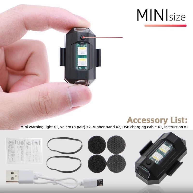 Đèn LED Tín Hiệu 4 Màu Tự Dính Có Thể Sạc Lại Bằng Cổng USB Cho Xe Máy/Xe Đạp