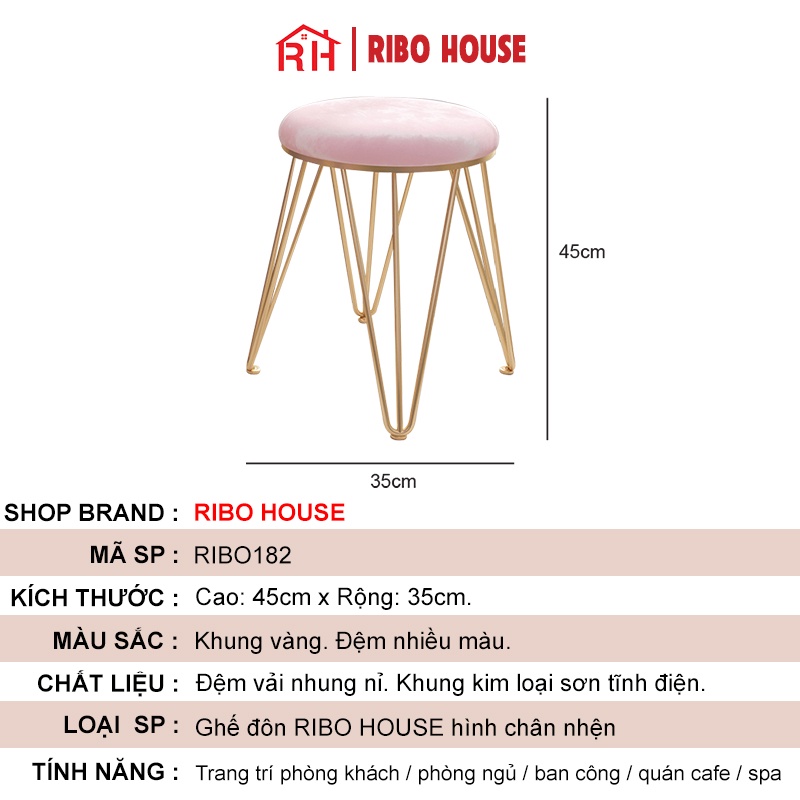 Ghế đôn RIBO HOUSE bàn trang điểm kiểu dáng hình chân nhện ghế decor phòng ngủ sapa tiệm nails RIBO182