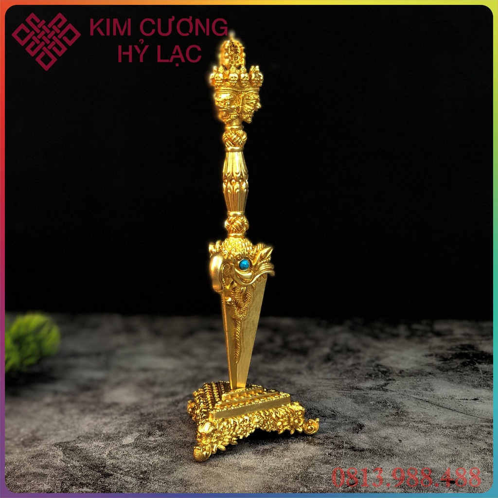 Pháp Khí Phổ Ba Mật Tông (Phurba) [Kim Cương Hỷ Lạc] Bằng Đồng 22Cm