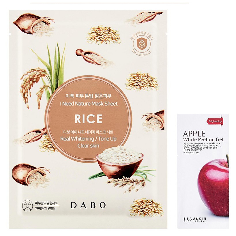 Combo 2 Món- Mặt nạ gạo Dabo I Need Nature Rice Hàn quốc 23ml/gói Và 1 gói tẩy da chết Apple Beauskin 3ml/gói | Thế Giới Skin Care