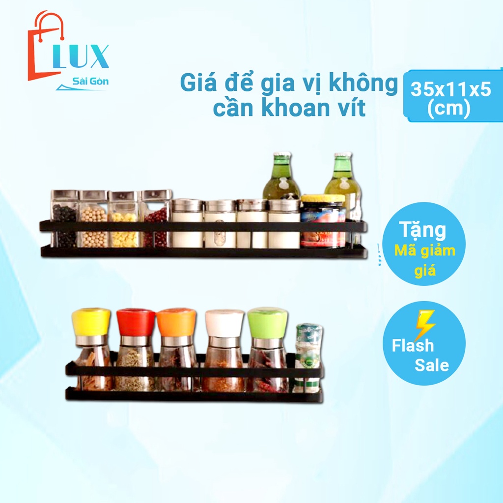 Kệ đựng gia vị, giá để gia vị treo tường không cần khoan vít đa năng chắc chắn 35cm