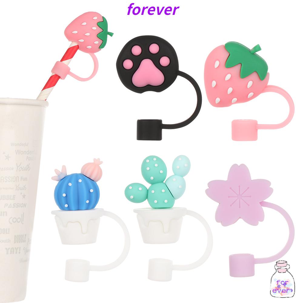 1 Nắp Đậy Ống Hút Bằng Silicone Chống Bụi Tái Sử Dụng Hình Hoạt Hình Dễ Thương