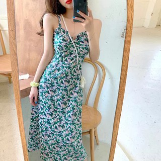 Đầm lụa hàn SEFA họa tiết hai dây